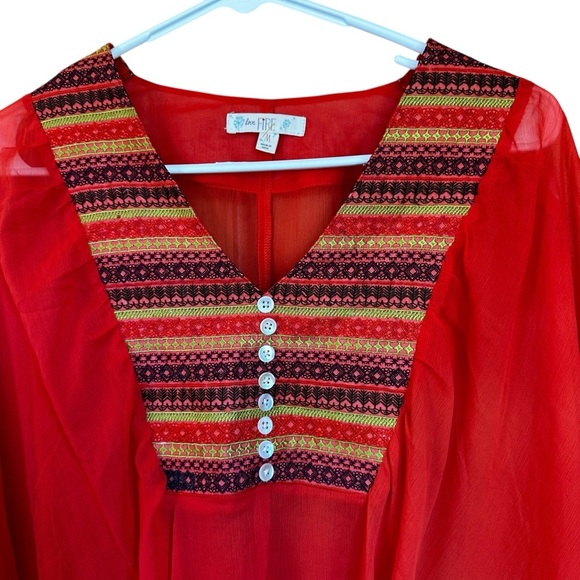 Love, Fire Orange Sheer Embroidered Caftan M - Picture 3 of 11